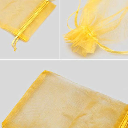 G2PLUS Gold Organza Gift Pouches, 10x15 CM Medium Organza Favour Bags, 100 PCS Wedding Jewelry Bags, Clear Mesh Pouches Perfect for Wedding, Christmas, Birthday, Anniversary