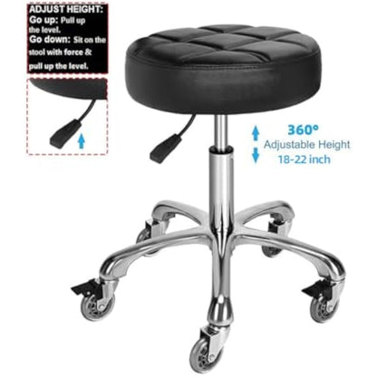 McDooFly Adjustable Heavy Duty Stool - Rolling Stools with Locking Caster Wheels - Swivel Stools Backless Chair for Beauty Hair Salon Spa Home Kitchen Office Shop Massage(Black, Height 47 to 57cm)