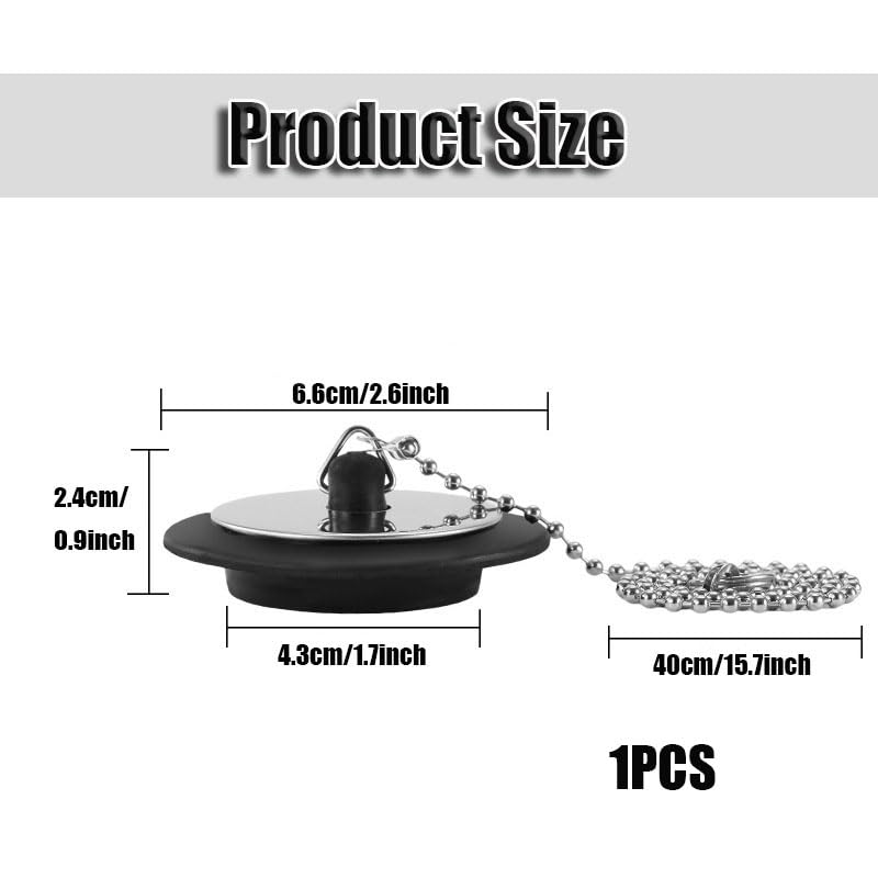 Universal Bath plug, Bathroom Sink Plug Replacement, Drain Stopper for Bathroom Kitchen, 43mm Kitchen Sink Plug with 40mm Stainless Steel chain