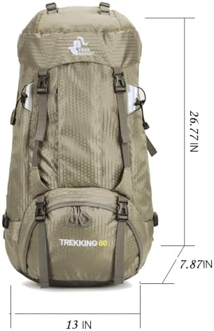 Bseash 60L Waterproof Hiking Camping Backpack with Rain Cover, Lightweight Outdoor Sport Travel Daypack Rucksack for Climbing Skiing