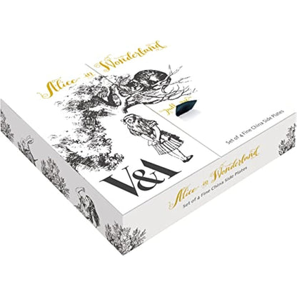 V&A Alice in Wonderland Side Plates, for Dinner, Afternoon Tea or Breakfast, Fine China, 20.5 cm (8"), Set of 4, White