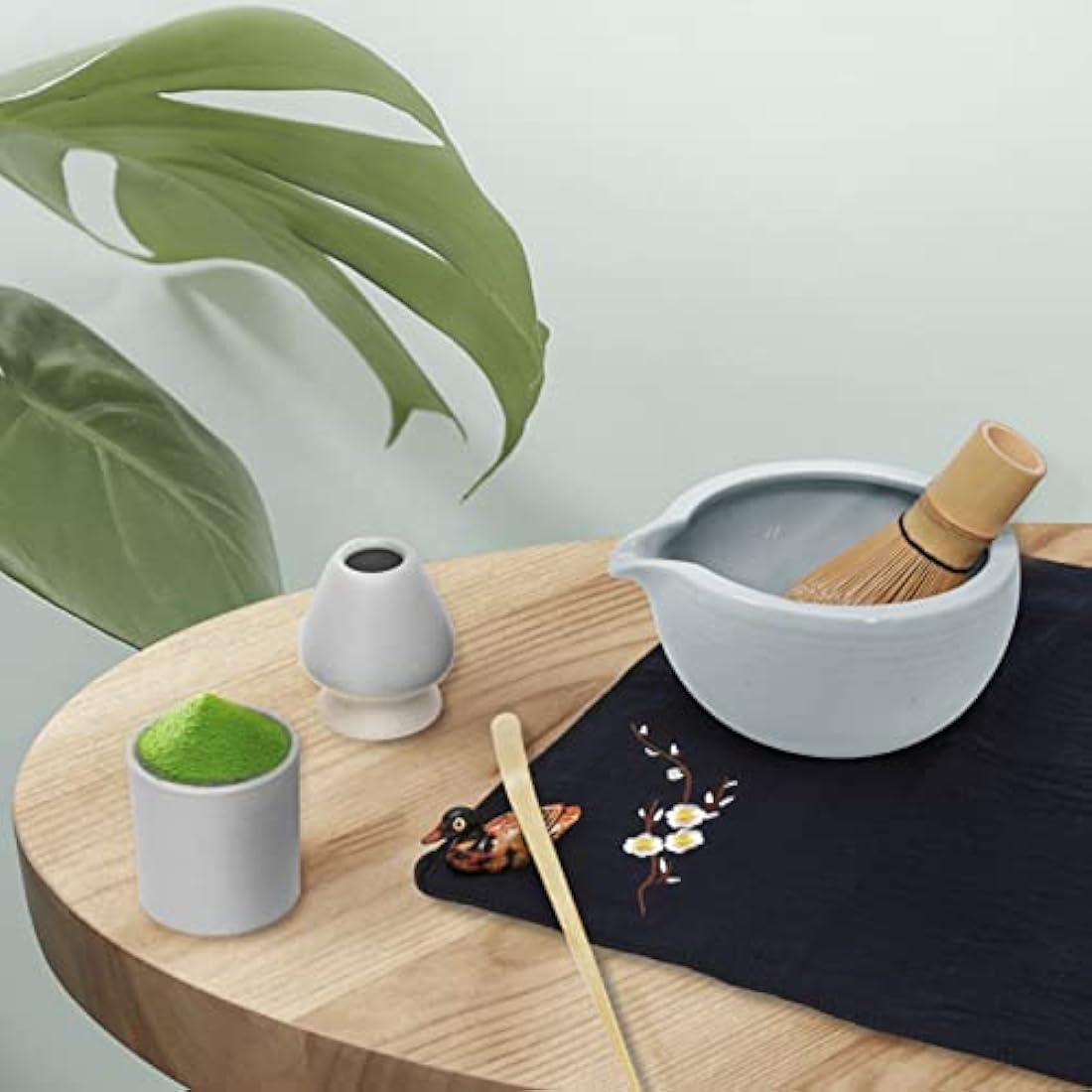 Artcome Matcha Ceremony Kit for Japanese Tea Ceremony, Bowl with Pouring Spout, Whisk, Tea Scoop, Matcha Powder Strainer, Matcha Tea Set for Making Usucha, Koicha and Matcha Latte (Cyan)