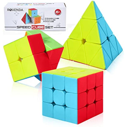 ROXENDA Speed Cube Set, 2X2 3X3 Pyramid Speed Cube Stickerless Fast Cube with Instruction (Stickerless cube set)