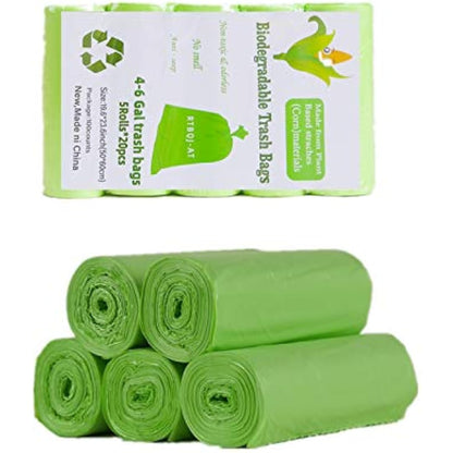 RTBQJ-AT 100% Biodegradable Bin Liners, 20L 100 Bags Biodegradable Food Waste Bags, Super Sturdy Bin Bags