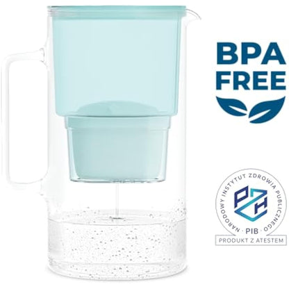 Wessper Glass Water Filter Jug + 1 Water Filter Cartridge | Replacement for Dafi Unimax Aquaphor A5 BRITA Maxtra+ Philips AWP212/10 Filter | 3 Litre | Mint