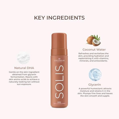 COCOSOLIS SOLIS Dark self-tanning lotion for face and body, mousse for a rich, natural and long-lasting tan, with plant-based DHA (200 ml)