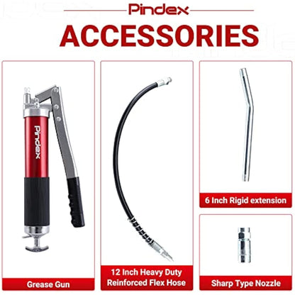 Pindex Grease Gun 8000 PSI Professional Pistol Grip with Flexible Hose Hand Lever Heavy Duty Manual Grease Gun Tool Fit 14oz Cartridge and Bulk for Heavy Equipment, Vehicles, & Machinery