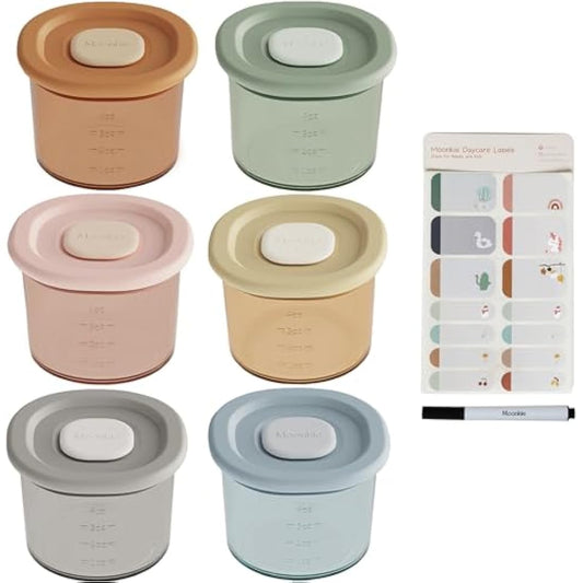 Moonkie Silicone Baby Food Storage Containers, 6 Pack, 120ml Weaning Freezer Pots with Airtight Lids, Reusable Baby Food Snack Pots, Microwave and Dishwasher Safe, Perfect for Infant & Toddler Food