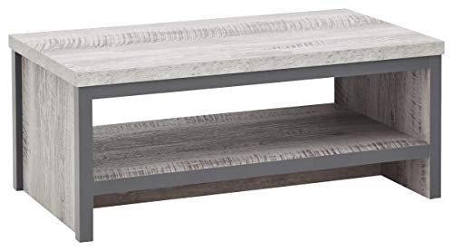GFW Boston Grey Wood Effect Coffee Table with Shelf, Industrial Style Coffee Table with Storage Shelf, Modern Living Room Furniture
