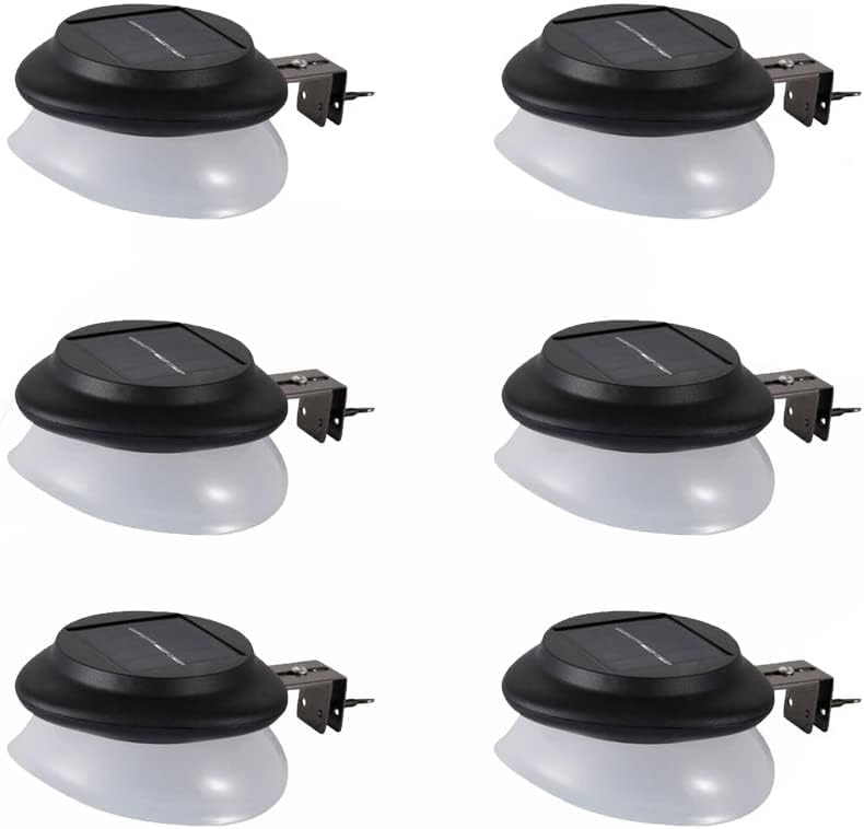 AVEKI Solar Fence Gutter Lights, 9 LED Solar Powered Garden Outdoor Lights Waterproof Security Lamp for Outdoor Garden Fence Wall Lobby Pathway (Black 6p)