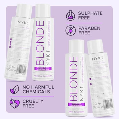 NYK1 Purple Shampoo And Conditioner For Blonde Hair (500ml x2) SULPHATE FREE Toner Bleached - Sets Silver