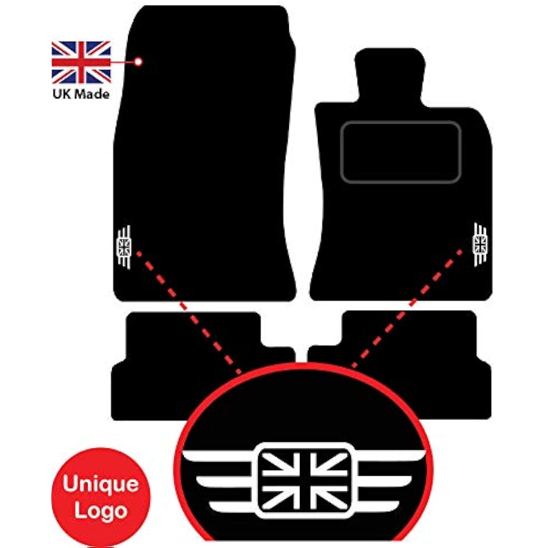 (Silver Edging) Lusso Carpet Floor Mats for Car | Tailored/Compatible to Fit Mini Cooper R56 from 2006 to 2013 | Front & Rear with Heel Pad | 4-Piece Set (Silver Edging)