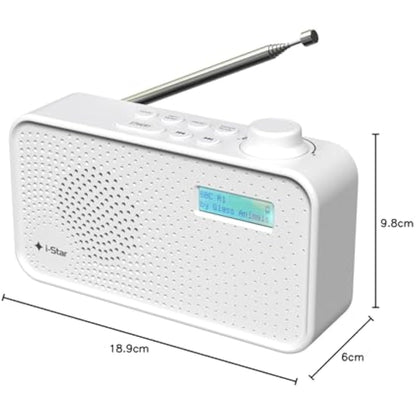 DAB Radio Portable, DAB Plus/DAB Radio, FM Radio Mains Powered or Battery, USB Charging, Clear LCD Display (White)