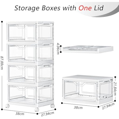 TidyTrove Storage Boxes with Lid - 23L*4 Plastic Storage Box with Front Door, 4 Tier Stackable Boxes, Plastic Drawers, Large Storage Box with Lid for Kitchen Storage & Organisation