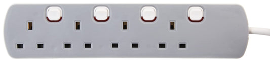 PRO ELEC PELB1768 4 Gang Individually Switched Extension Lead 10m, Grey, 4 Socket