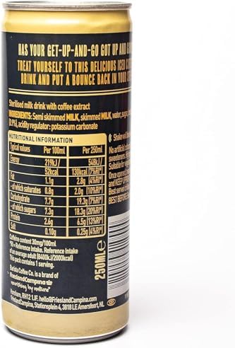 Barista Coffee Co. Medium Roast Caffe Latte Iced Coffee Drink Tin Can, Ready To Drink, 250 ml (Pack of 12)