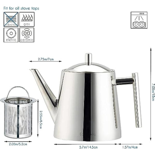 Easyworkz Stainless Steel 1500ml Teapot with Removeable Infuser Tea Maker for Fruit Herbal and Infusion Tea