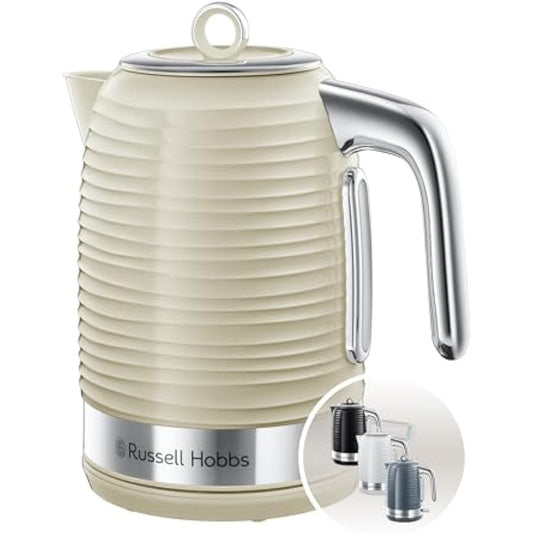 Russell Hobbs Inspire Electric 1.7L Cordless Kettle (Fast Boil 3KW, Cream premium textured plastic, high gloss finish, Removable washable anti-scale filter, Pull off lid, Perfect pour spout) 24364