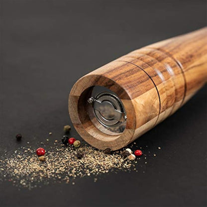DeroTeno Pepper Mill, Pepper Grinder with Adjustable Stainless Steel Grinder, Acacia Wood, Height 30 cm