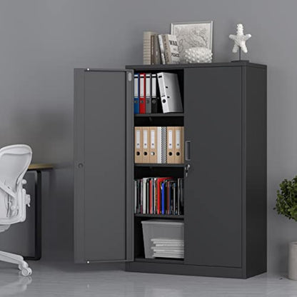 iJINGUR Metal Storage Cabinet with Locking Doors and 3 Adjustable Shelves, Lockable Steel Storage Cupboard for Home Office Garage Pantry (Black)