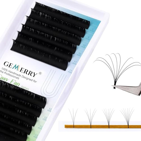 Gemerry Easy Fan Lash Extensions D curl 0.07mm 8-14mm Mixed Tray Noir Russian Volume Automatic Blooming Self Fanning Lashes Long Individual Volume 3D 4D 5D 6D 8D Lash Fan (0.07-d curl-mix 8-14mm)