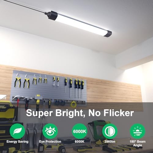 Amdelne 6000k Led Batten Light, 5FT, 45W Plug in Ceiling Light, IP65 Led Ceiling Strip Lights for Workshop, Office, Bedroom, Living Room, Wall, Kitchen, Shed, Outdoor (Black)