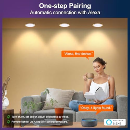 DUSKTEC Recessed LED Downlights Alexa, Smart Spot Lights Ceiling with APP & Voice Control, RGB Colour LED Spotlights 2700K-6000K, 10W Warm White to Cool White Dimmable Ceiling Recessed Lights