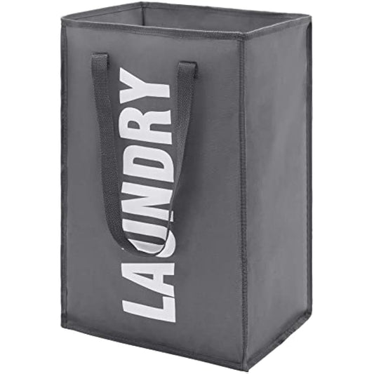 Maxsilan 50L Laundry Basket with Extended Handle, Collapisable Laundry Bag, Foldable Laundry Hamper, Folding Washing Storage Bin, Dark Grey