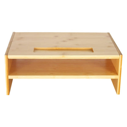 WKWKER 2-Tier Bamboo Monitor Stand With Grooved Storage Computer Monitor Riser Desk Tidy Organizer For Workstation Home Office Printer Laptop Stand