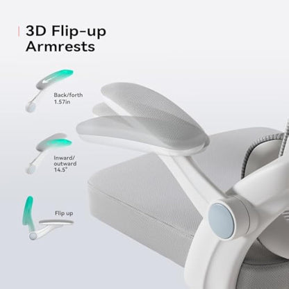 SIHOO M102C Ergonomic Mesh Office Chair, High Back desk chair with 3D Armrests, Up&Down Lumbar Support, Swivel Computer Task Chair, White Frame and Light Grey Mesh