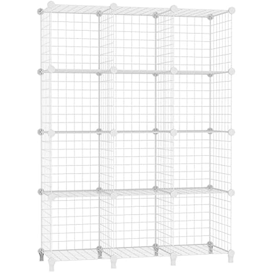 AWTATOS Cube Storage Unit, 12 Cube Wire Storage Shelves, Multifunctional DIY bookcases and Shelving Units Perfect for Office/Livingroom/kitchen/Bathroom, White USCIH12WE
