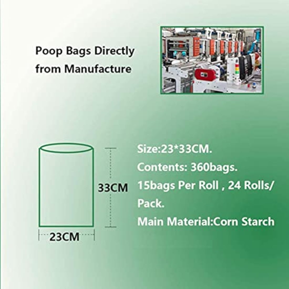 Green Maker Biodegradable 30% Thicker Dog Poop Bags 360 Dog Waste Bags Extra Thick Strong Made from Corn Starch Plants Based (Green)