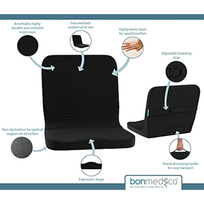 bonmedico Back Support for Office Chair - Ergonomic Seat Cushions and Back Support Cushion for Lumbar Support - Portable & Washable Non-Slip Bottom- Gifts for Mum and Dad - Black