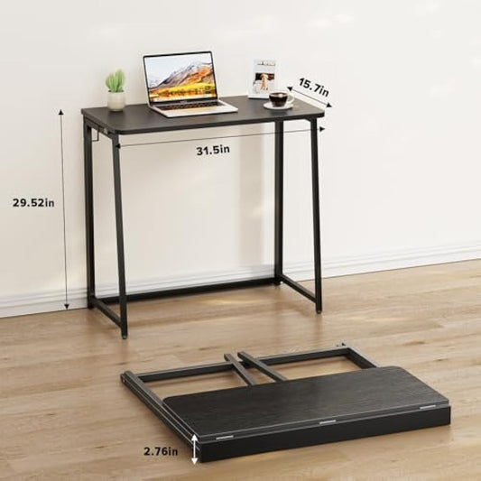 WOHOMO Folding Computer Desk,Small Writing Foldable Desk 80cm,Space-Saving Laptop Table,Easy Assemble Workstation for Home Office,Black