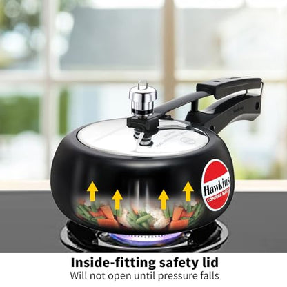 Hawkins Contura Black 2 Litre Pressure Cooker, Hard Anodised Cooker, Handi Cooker, Small Cooker, Black (CB20)