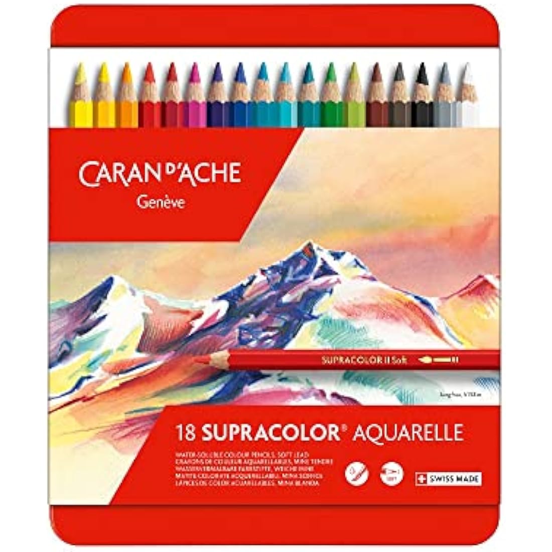 Caran Dache Metal tin with 18 assorted colours
