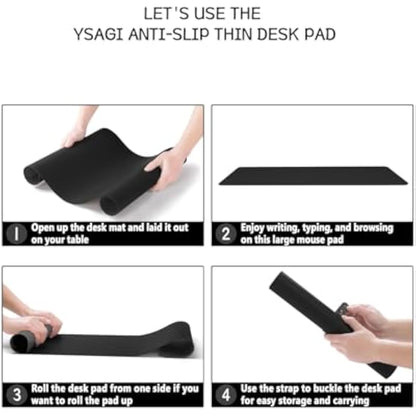 YSAGi Non-Slip Desk Pad, Waterproof PVC Leather Desk Table Protector, Ultra Thin Large Mouse Pad, Easy Clean Laptop Desk Writing Mat for Office Work/Home/Decor (60 x 35 cm, Black)