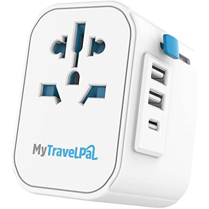 Worldwide Travel Adapter with USB-C | The Safest All In One Travel Adaptor | MyTravelPal® Pro Grounded Universal Travel Adapter Worldwide | Earthed International World Charger Travel Plug Adapter