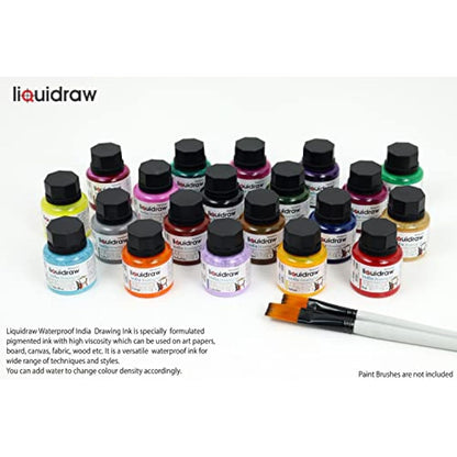 Liquidraw Coloured Drawing Ink Set India Ink, Waterproof, Set of 20 Assorted Colours, 35ml Indian Inks for Artists