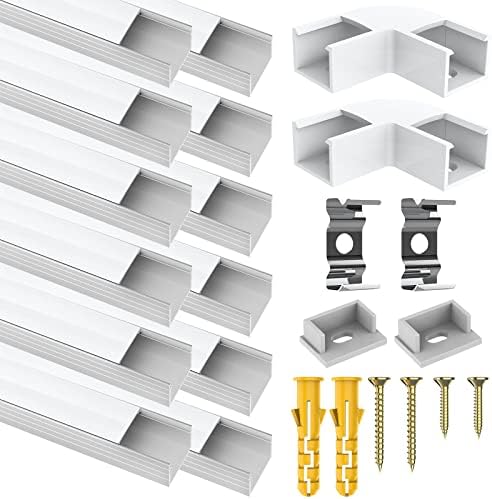 12 Pack Led Aluminum Profile for Philips Hue Led Strip Lights etc,1m/3.3ft U-Shape Led Aluminum Channel, Led Diffuser with Milky White Cover Indoor, End Caps and Metal Mounting Clips (12Meter)