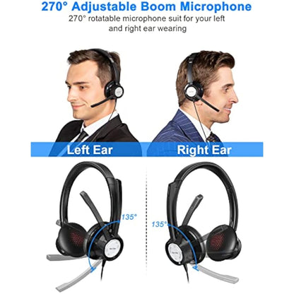 New bee USB Headset with Microphone, Headphones with Microphone,PC Headset USB Type-C 3.5 mm for Call Centre/Telephone Conferencing/Skype Chat/Online Courses (black)