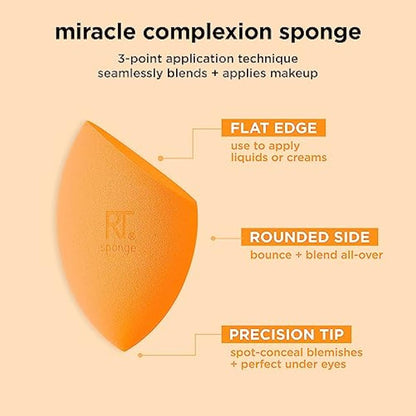 Real Techniques Miracle Complexion Sponge + Concealer Sponge Duo, Makeup Blending Sponges For Foundation & Concealer, Offers Light To Medium Coverage, Natural, Dewy Makeup, Latex-Free Foam 2 Count