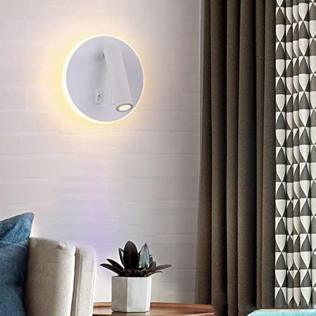 uksunvi LED Wall Mounted Lamp,Bedside Reading Wall Light,12W LED Wall Lamp, Adjustable Spotlight （3W +9W 3000K Warm Light） (White Round)