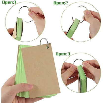Flash Cards, 360 PCS Ruled Index Cards Revision Cards with Binder Ring Kraft Paper Notecards Lined Index Cards for Office School Home Study Record 4.9*2.9 Inch