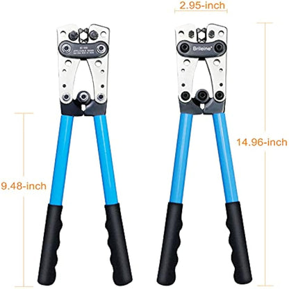Brileine Battery Cable Crimping Tool Kit from AWG 1/0-8 with 60PCS Copper Ring Terminals 8 Sizes Battery Cable Lug Crimper for Heavy Duty Wire Lugs, Battery Terminal, Copper Lugs(Set Blue)