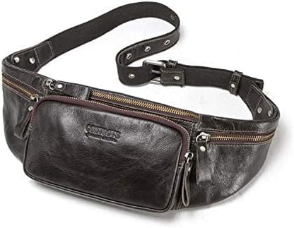 FANDARE Waist Packs Men Sling Bag Waist Pouch Leather Fanny Pack Waterproof Chest Bag Business Travel Running Cycling Sports Crossbody Bag Multipurpose Shoulder Bag