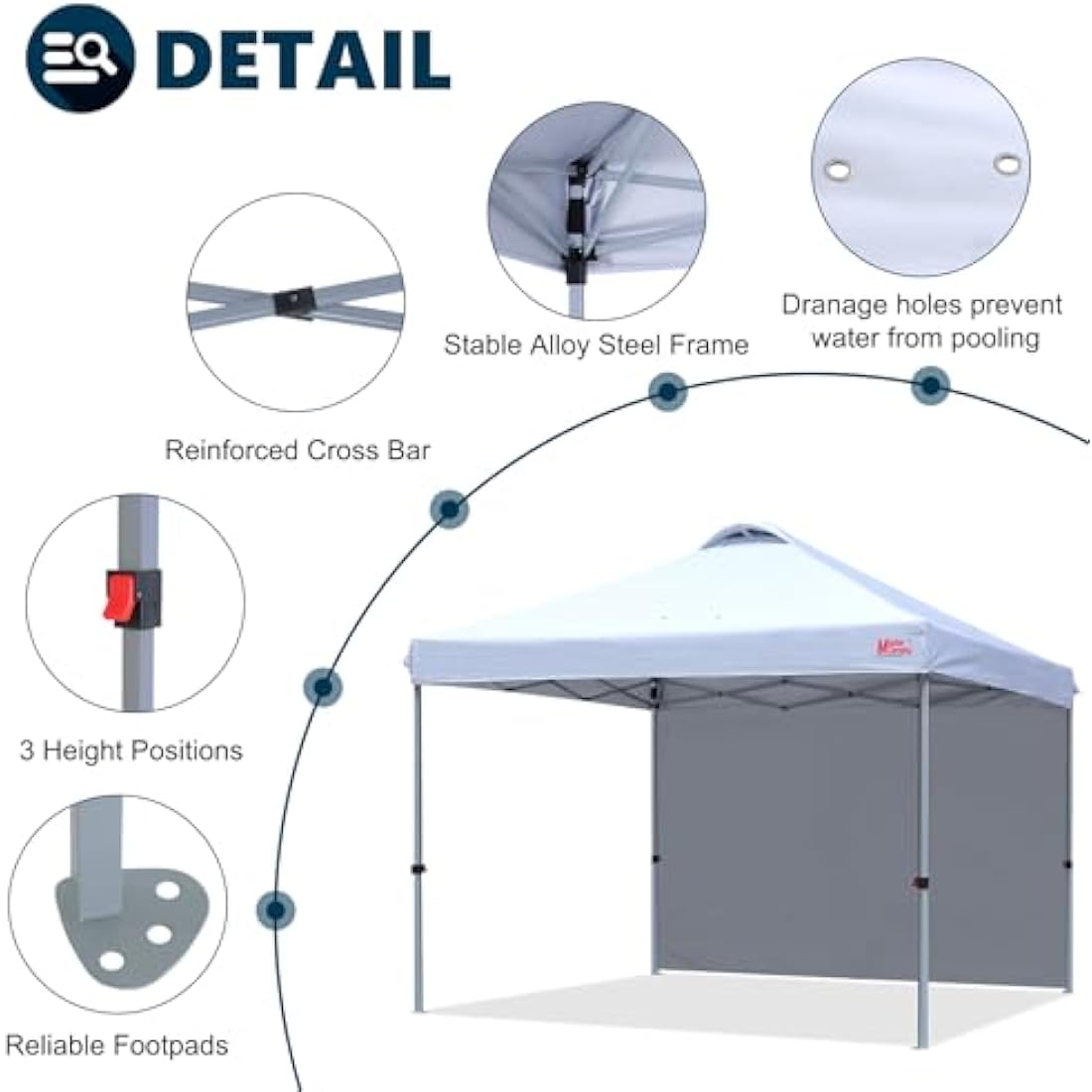 MASTERCANOPY Durable Ez Pop-up Gazebo Tent with 1 Sidewall (2x2M,White)