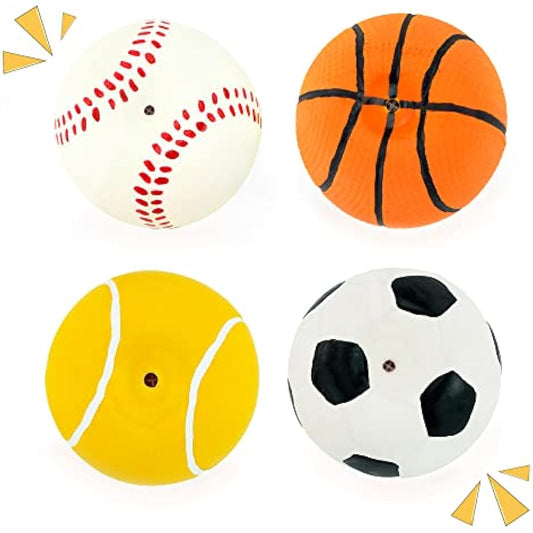 CHIWAVA 4 Pack 2.4" Squeak Latex Puppy Dog Toy Ball Sports Balls Sets Fetch Interactive Toy for Small Dog Assorted Color
