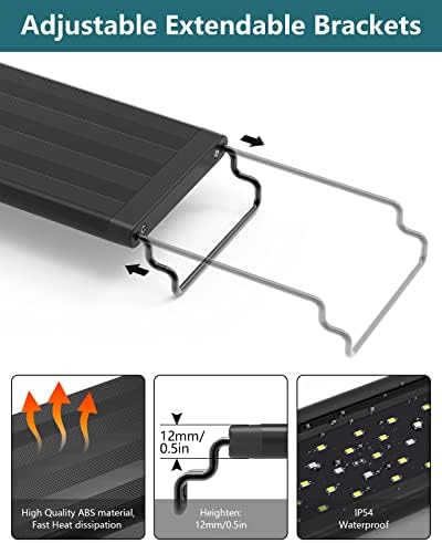 SEAOURA Led Aquarium Light for Plants-Full Spectrum Fish Tank Light with Timer Auto On/Off, Adjustable Brightness, White Blue Red Green Pink LEDs with Extendable Brackets for Freshwater (118-137cm)