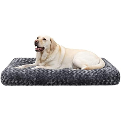 KSIIA Large Dog Bed Washable, Calming Crate Mattress with Non Skid Bottom, Fluffy Anti Anxiety Dog Beds, Pet Pillow Cushion, Dark Grey, 90x60x8cm